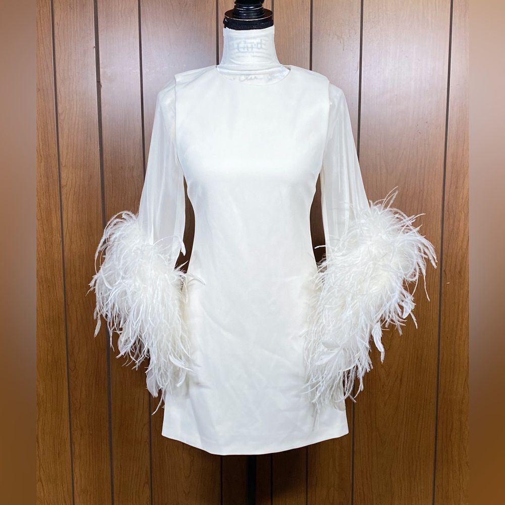 Alice + Olivia Izola Feather-Trim Minidress size 2 - Picture 4 of 12